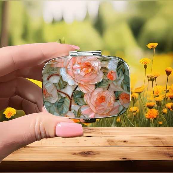 Rose Floral Nature Inspired Pill Organizer 2-Compartment Compact Pill Case New - Picture 4 of 6